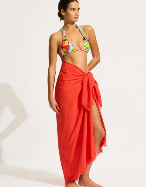 Textured Cotton Beach Wrap - Flame