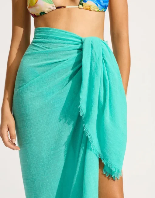 Textured Cotton Beach Wrap - Aquatic Blue