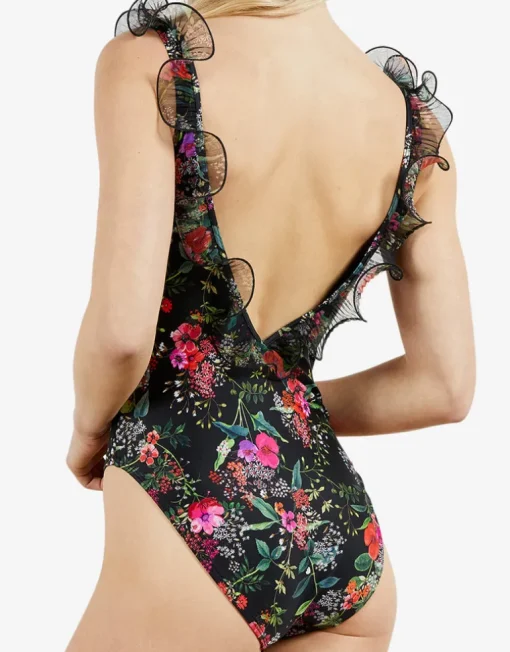 Tilulah Ruffle Plunge Swimsuit - Black