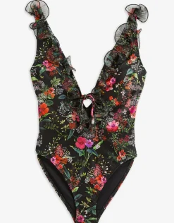 Tilulah Ruffle Plunge Swimsuit - Black