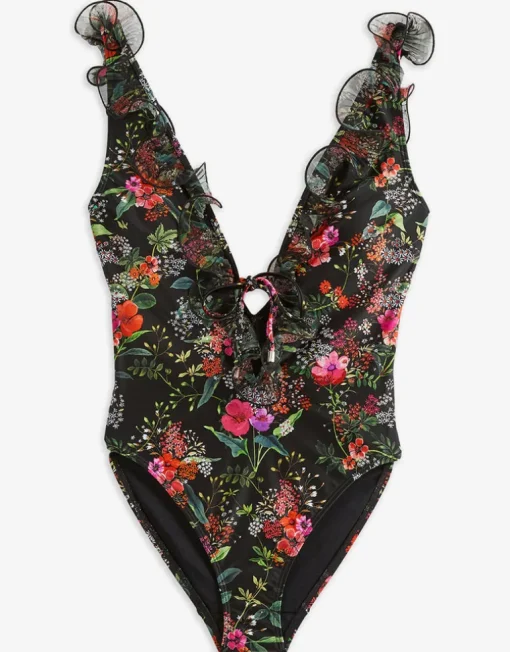Tilulah Ruffle Plunge Swimsuit - Black