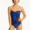 Tradewind Cross Front Bandeau Swimsuit - Night Sky