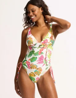 Tropica Drawstring Side Swimsuit - Ecru