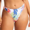 Under the Sea High Leg Ruched Side Bikini Pant - White