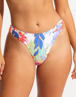 Under the Sea High Leg Ruched Side Bikini Pant - White