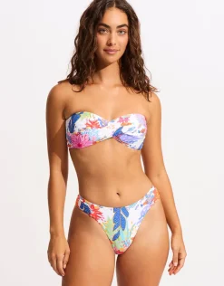Under the Sea High Leg Ruched Side Bikini Pant - White