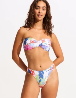 Under the Sea High Leg Ruched Side Bikini Pant - White