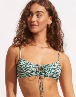 Wild at Heart Drawstring Bralette Bikini Top - Evergreen
