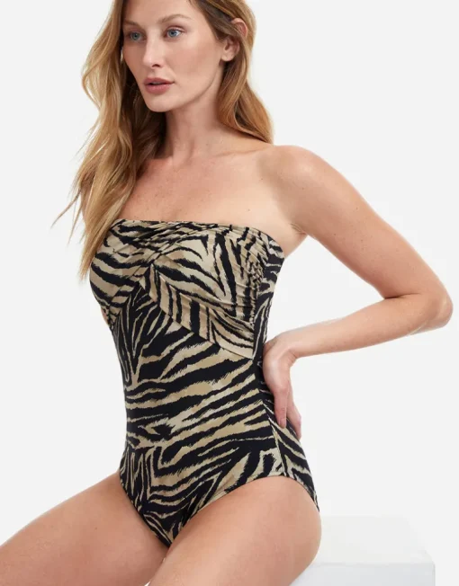 Wild Life Bandeau Swimsuit - Brown